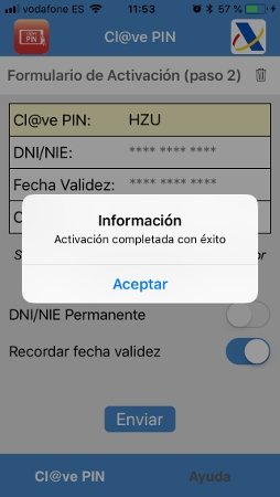 Activación exitosa de Clave PIN