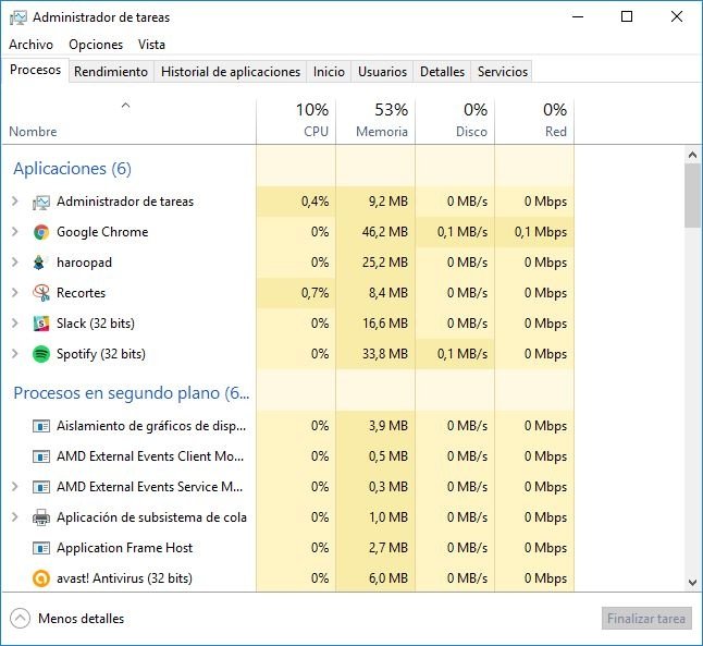 Administrador de tareas de Windows 10