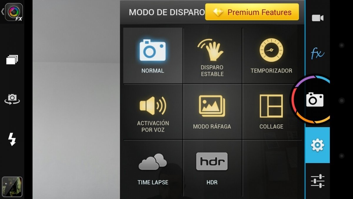 Algunas de las opciones gratuitas de Camera ZOOM FX