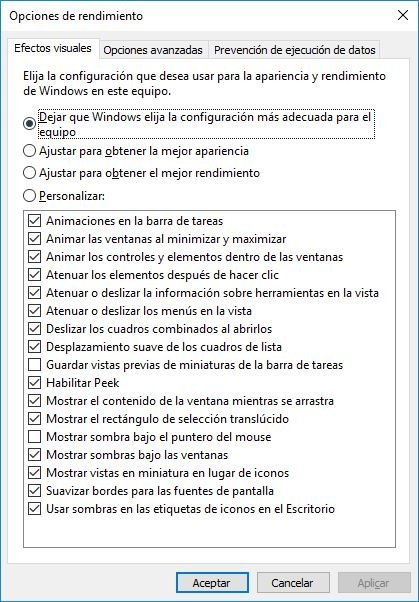 Aquí podremos desactivar todo lo que sobre