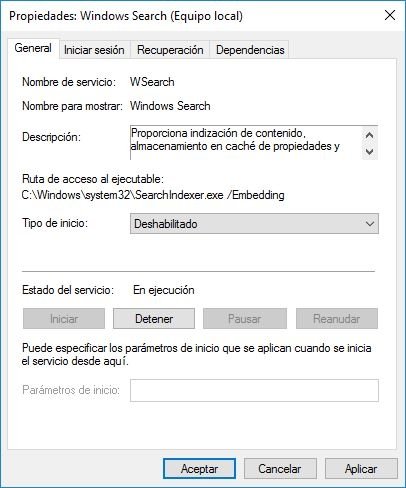 Así deshabilitamos Windows Search