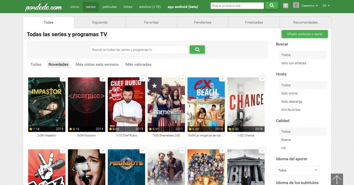 Así se muestran las series en Pordede