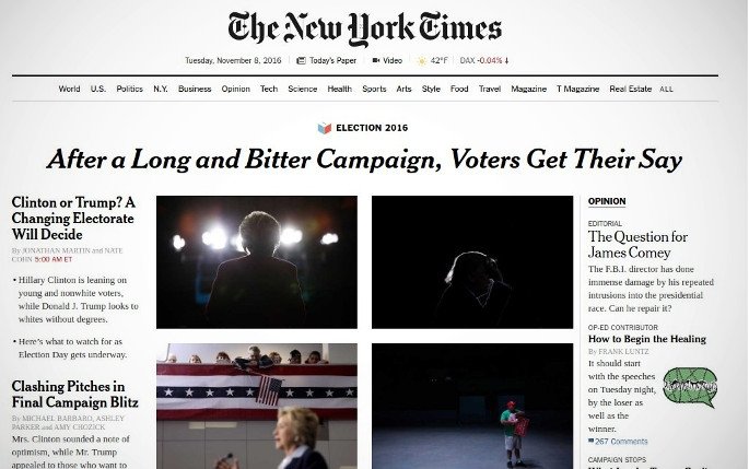 Así se ve hoy en día la edición online del New York Times