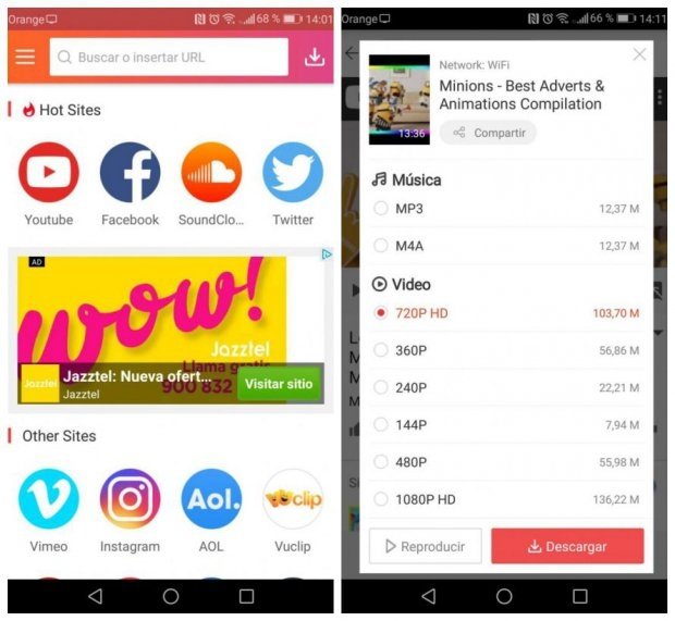 Aspecto visual de Instube para Android