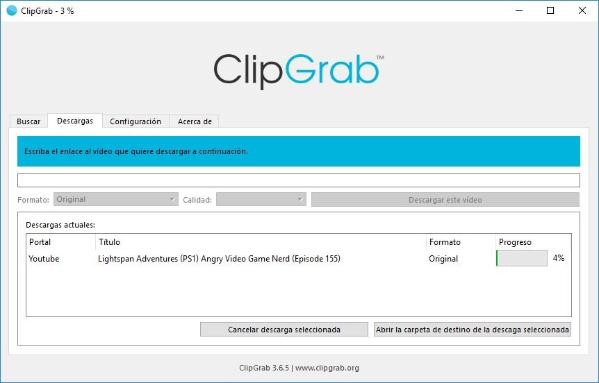 Clipgrab descargando un archivo de YouTube