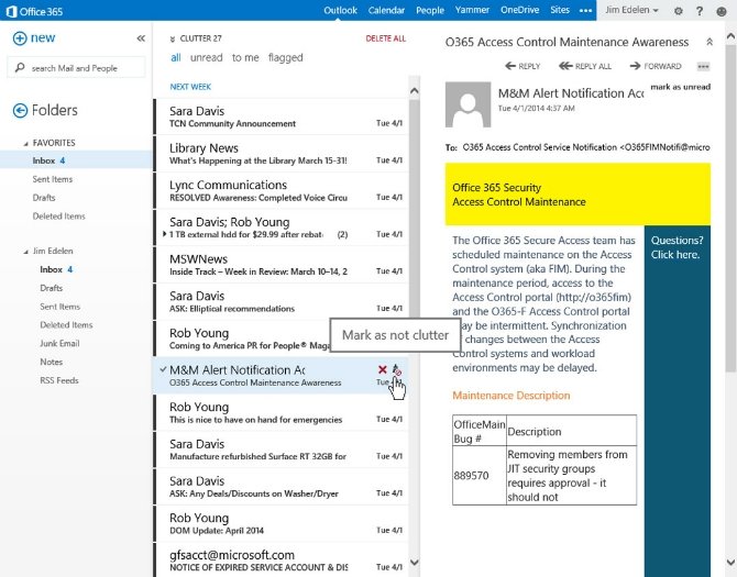 Clutter, el organizador de correo electrónico de Office 365 - imagen 2