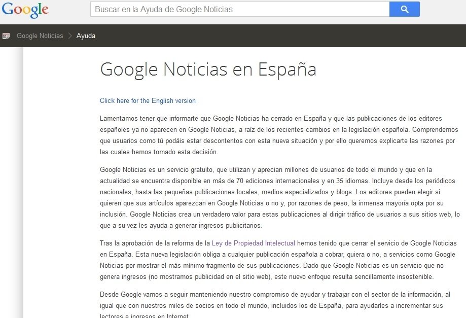 Comunicado del cierre de Google