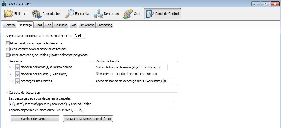 Configuración de Descargas en Ares
