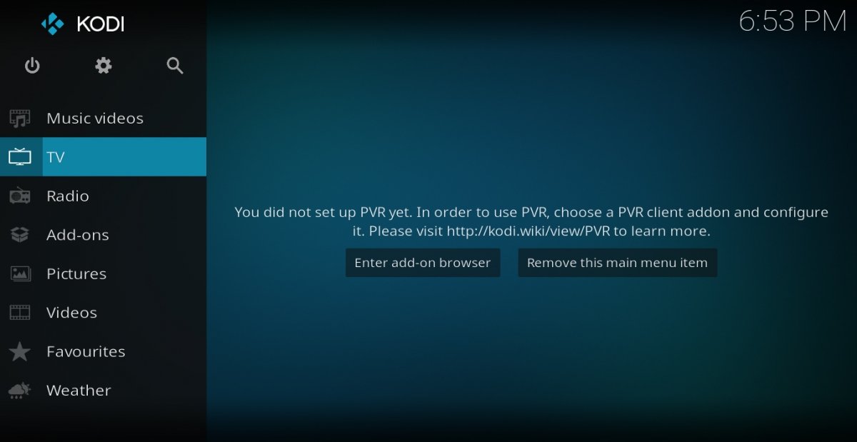 Configuración del error del add-on PVR de Kodi
