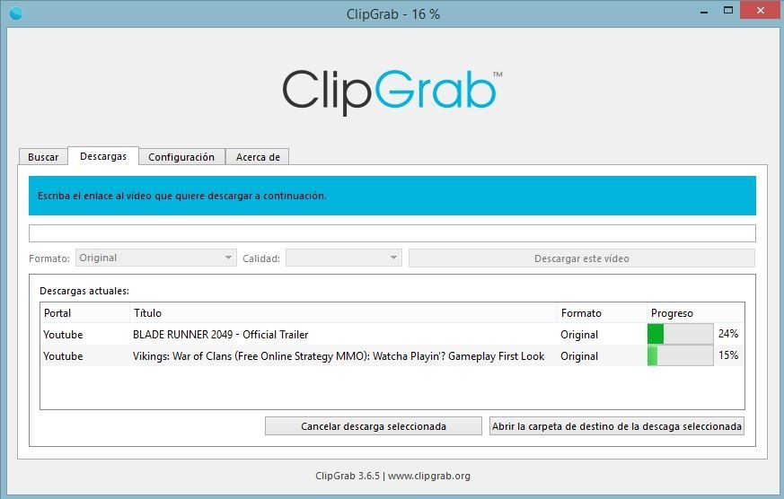 Descarga de archivos desde ClipGrab