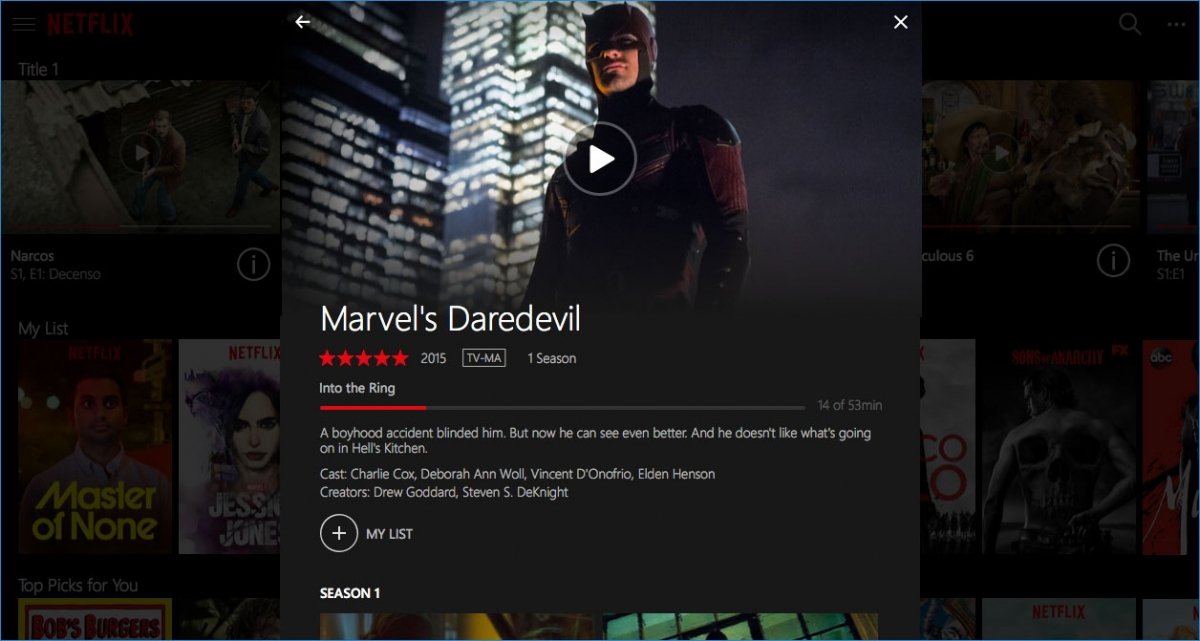 Descarga de un capítulo en Netflix para Windows 10