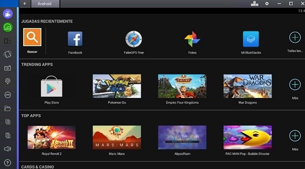 Detalle de la interfaz del emulador BlueStacks