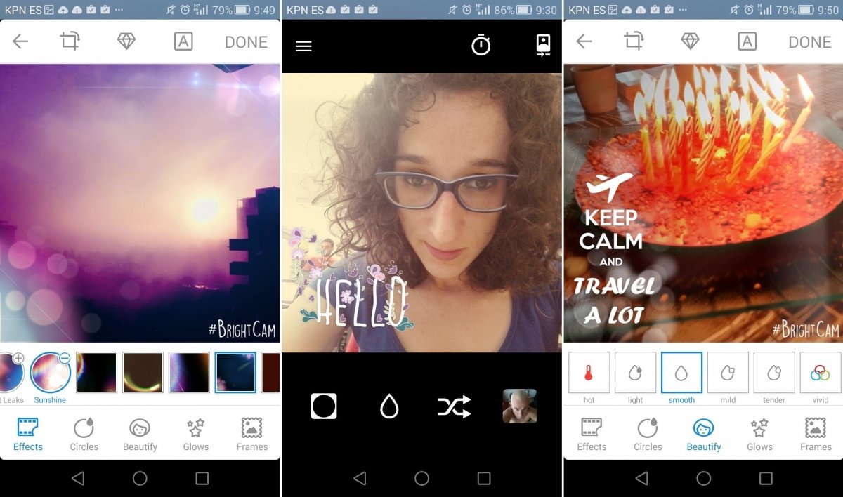 Efectos y modo selfie de Bright Cámara para Facebook