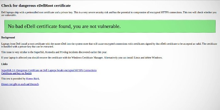 En esta web se puede comprobar que no estamos infectados por eDellRoot