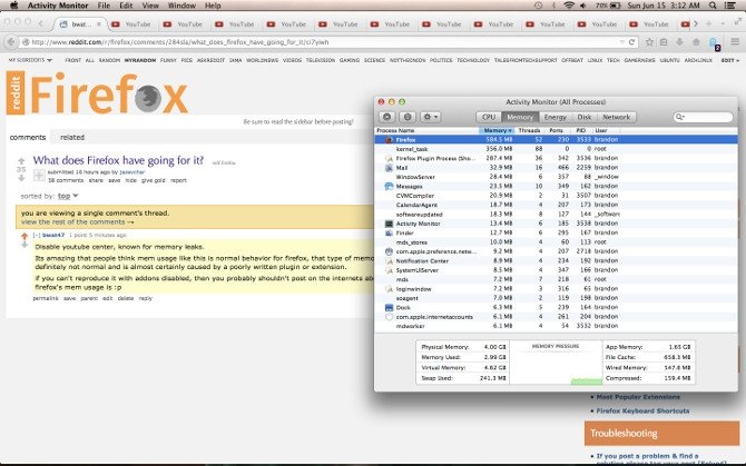 Firefox con un proceso en el administrador de tareas de OS X