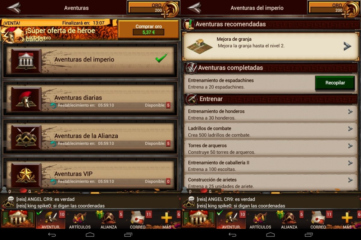 Gran parte de lo que se consigue en Game of War es a base de misiones