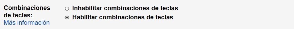 Habilitar combinaciones de teclas en Gmail