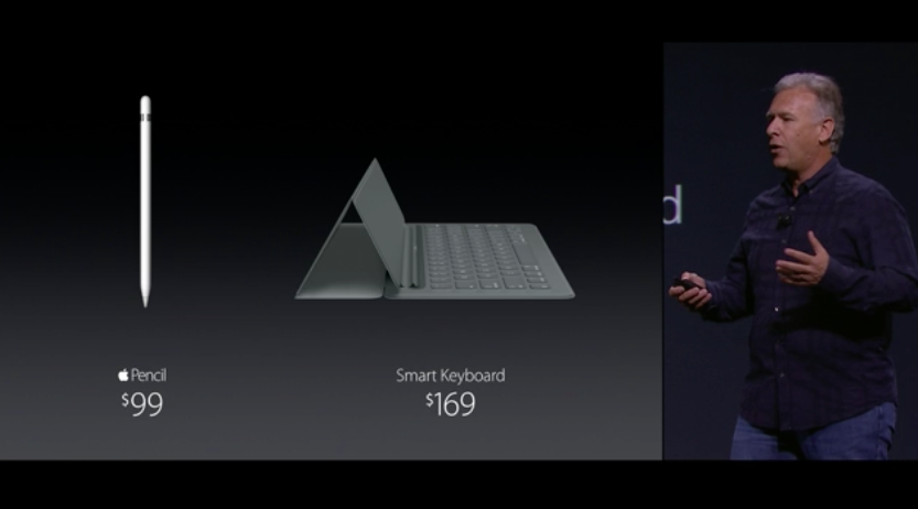 Imagen de la presentación en la que se muestran los precios del Apple Pencil y del teclado