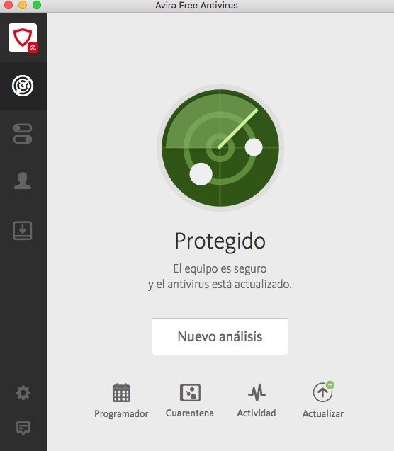 Interfaz de Avira Antivirus para Mac