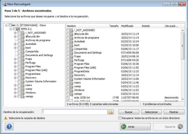 Interfaz de Nero RescueAgent