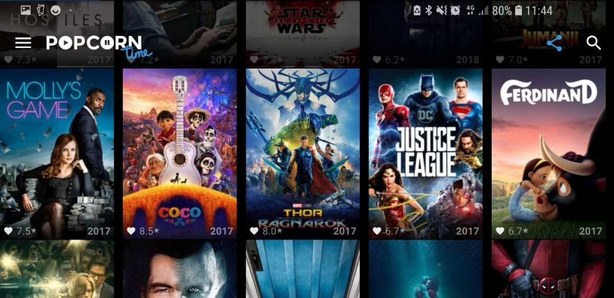 Interfaz de Popcorn Time