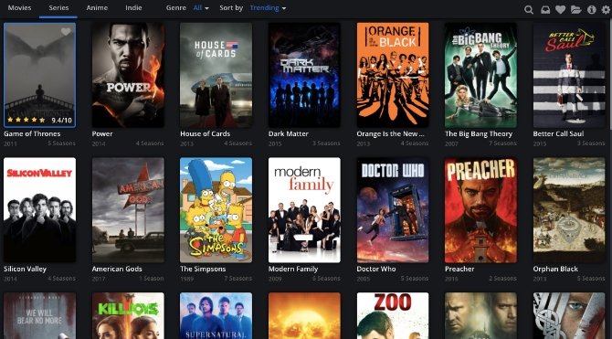 Interfaz principal de Popcorn Time