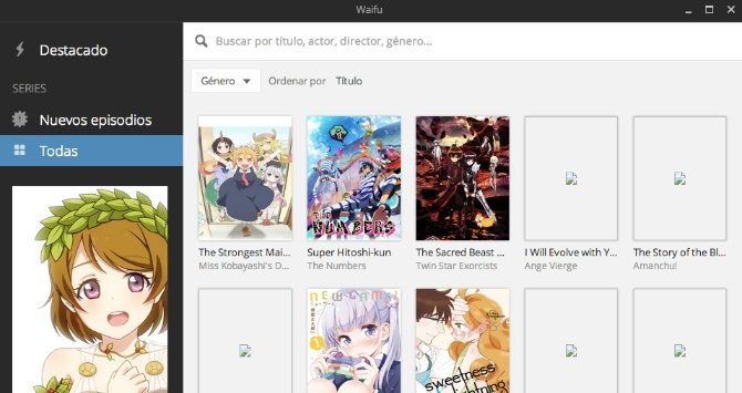 Interfaz principal de Waifu