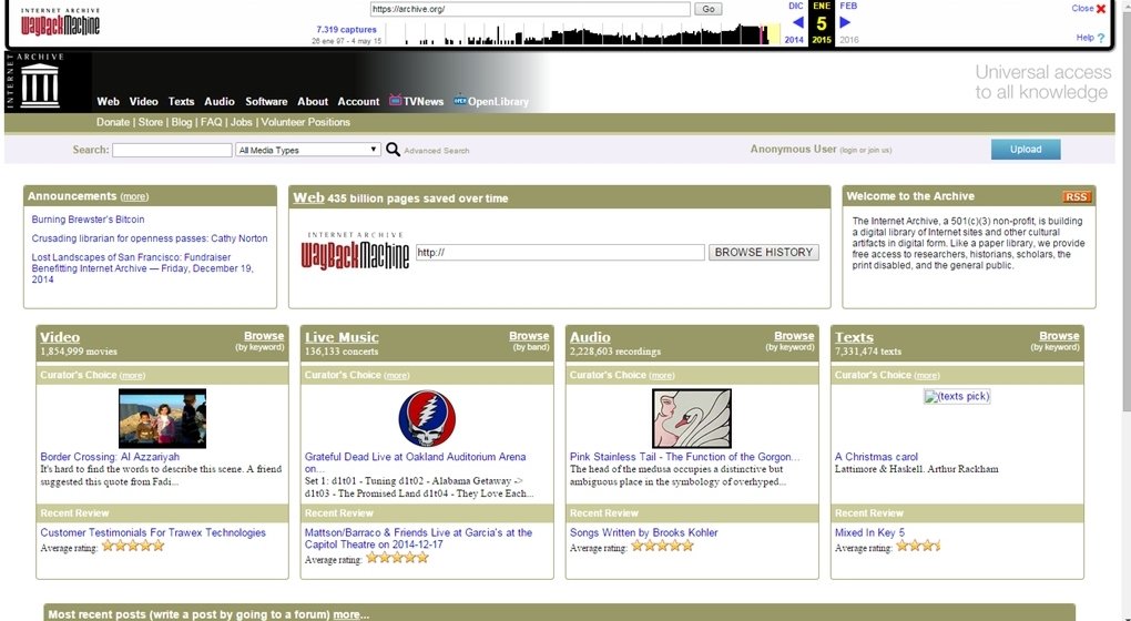 Internet Archive a día 5 de enero de 2015
