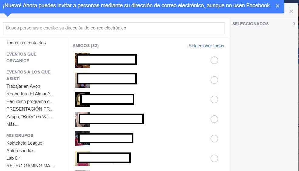Invitaciones en Facebook