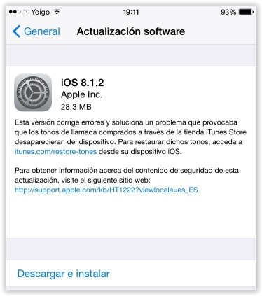La actualización de iOS 8.1.2 ya se puede descargar