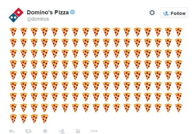 La cuenta oficial de Domino's lleva hora twitteando emojis de pizza