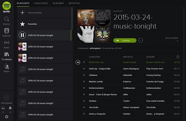 La playlist generada puede reproducirse en Spotify