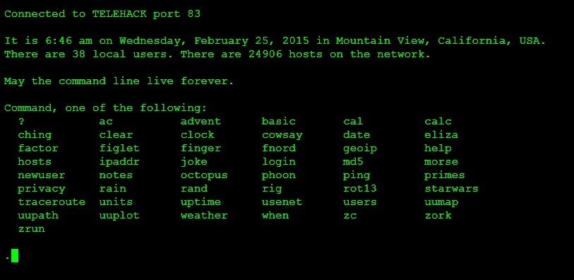 Los comandos disponibles en Telehack