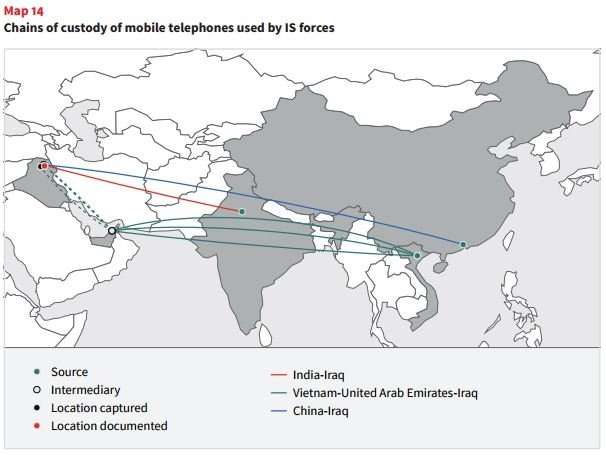 Mapa de las cadenas de custodia de los Nokia 105