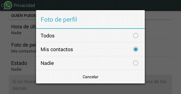 Marcar la opción 'Solo Contactos' para ver fotos de perfil
