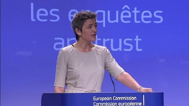 Margrethe Vestager durante la rueda de prensa de hoy