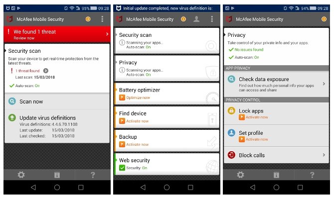 McAfee Mobile Security en Android también es un poco feo pero efectivo
