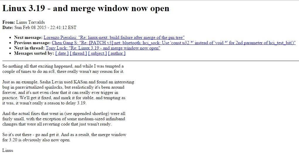 Mensaje de Torvalds sobre el kernel de Linux 3.19