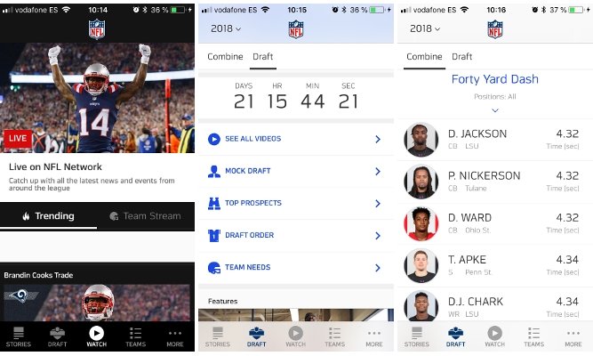 Noticias, Draft y las Combine en la app oficial de la NFL