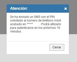 Notificación de envío de SMS al móvil del usuario