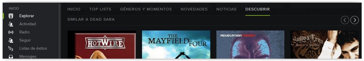 Opción descubrir en Spotify