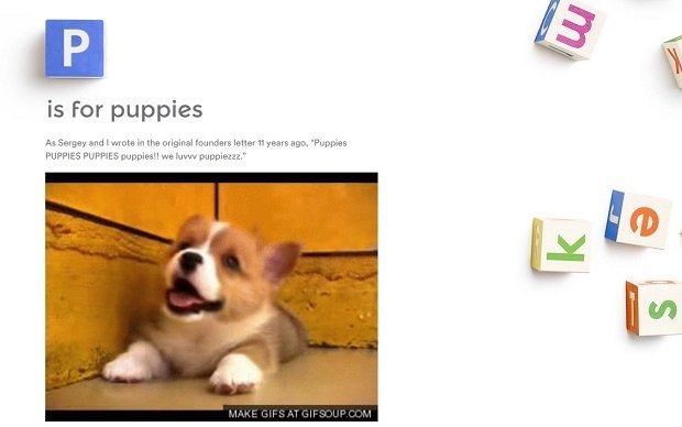P is for Puppies, la imitación perruna de la página de Alphabet