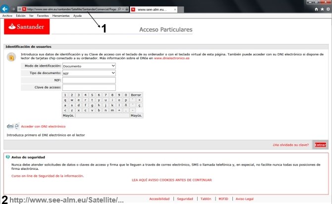 Pagina web que imita a la del Banco Santander