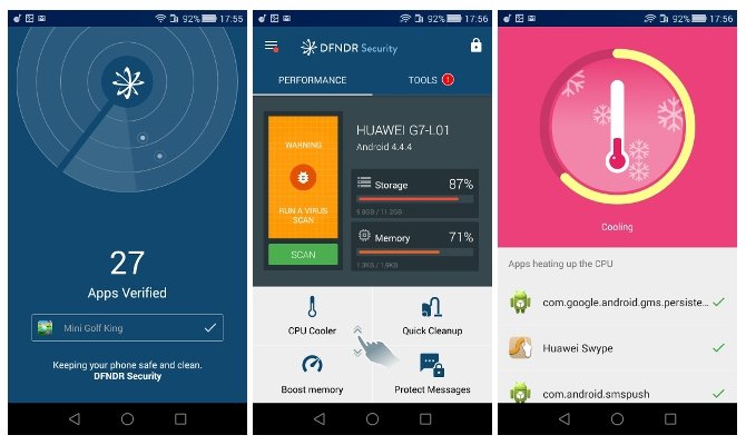 Pantallas de DFNDR para Android