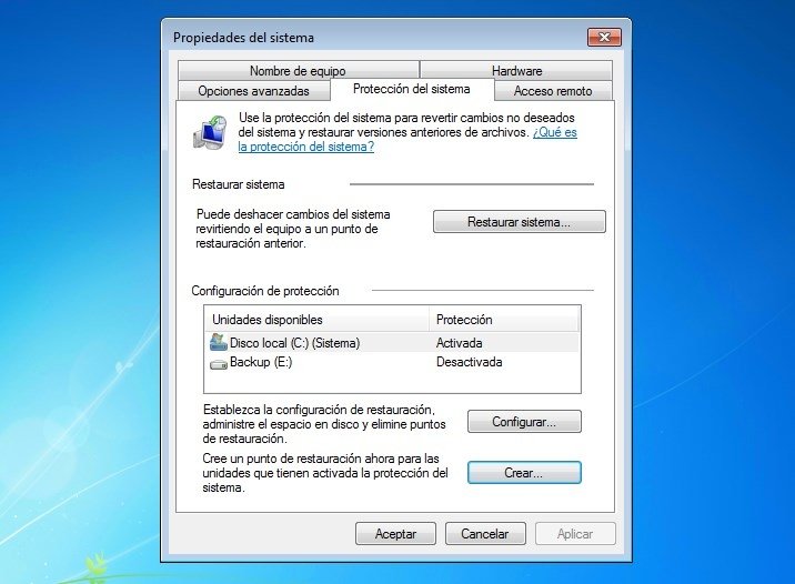 Paso 2 - Seleccionar la partición del disco duro en la que activar la restauración