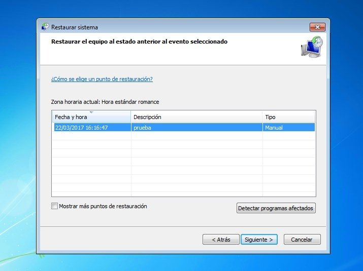 Paso 3 - Seleccionar el punto de restauración deseado