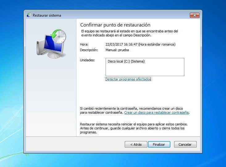 Paso 4 - Confirmar el punto de restauración