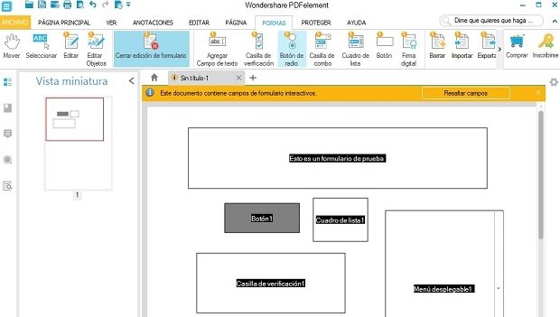 PDFelement también ofrece funciones de creación y resaltado de formularios