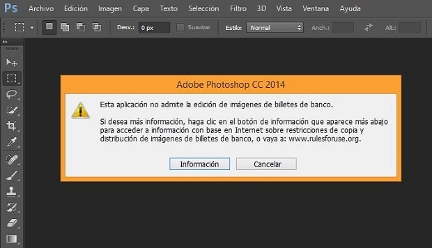 Photoshop no permite abrir imágenes de billetes