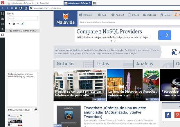 Posibilidad de tomar notas directamente en Vivaldi